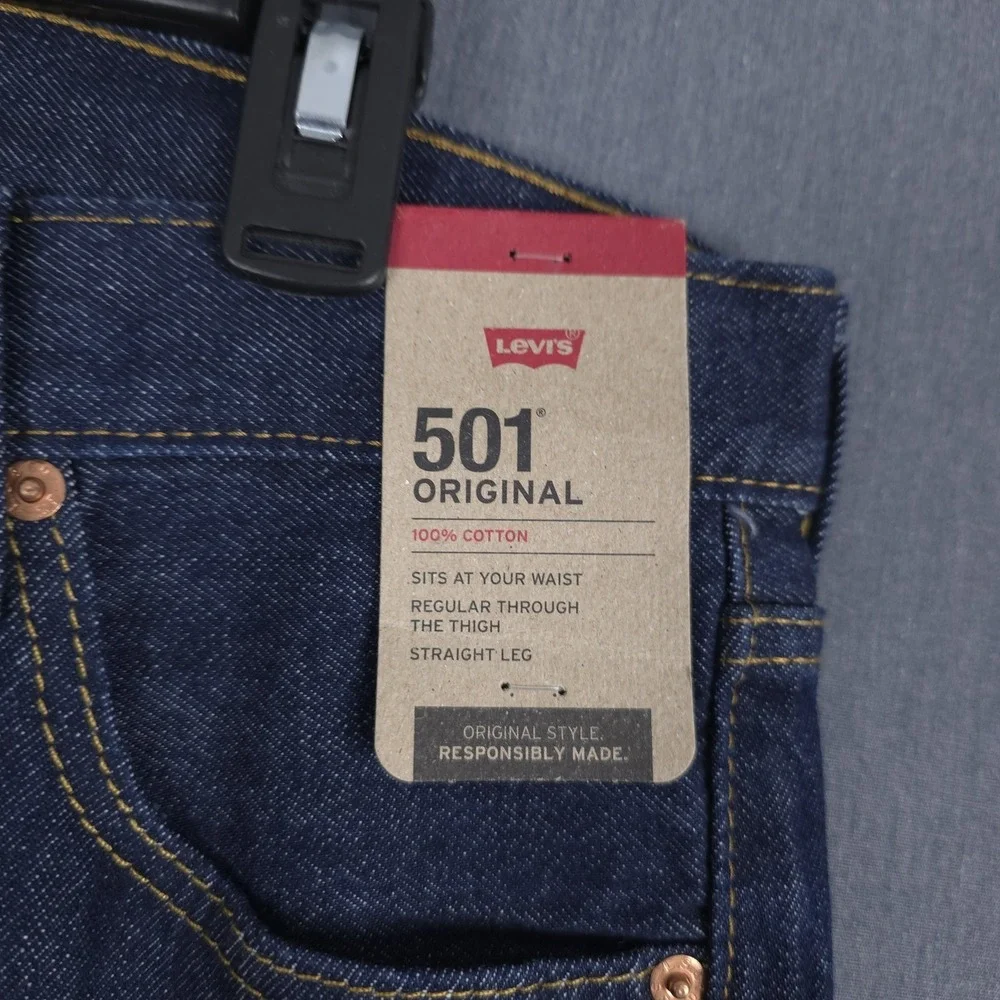 Levis 501 Jeans Mens 35x30 (Fits 34x30) Dark Wash Shrink To Fit Button Fly Denim